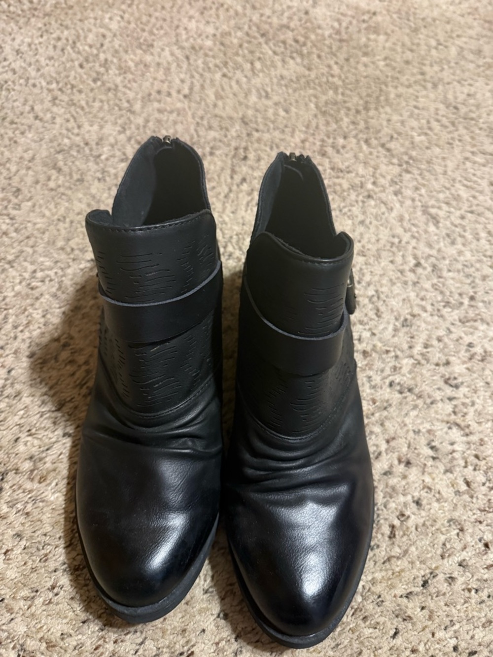 Blowfish Black Leather Ankle Booties with Strap Detail